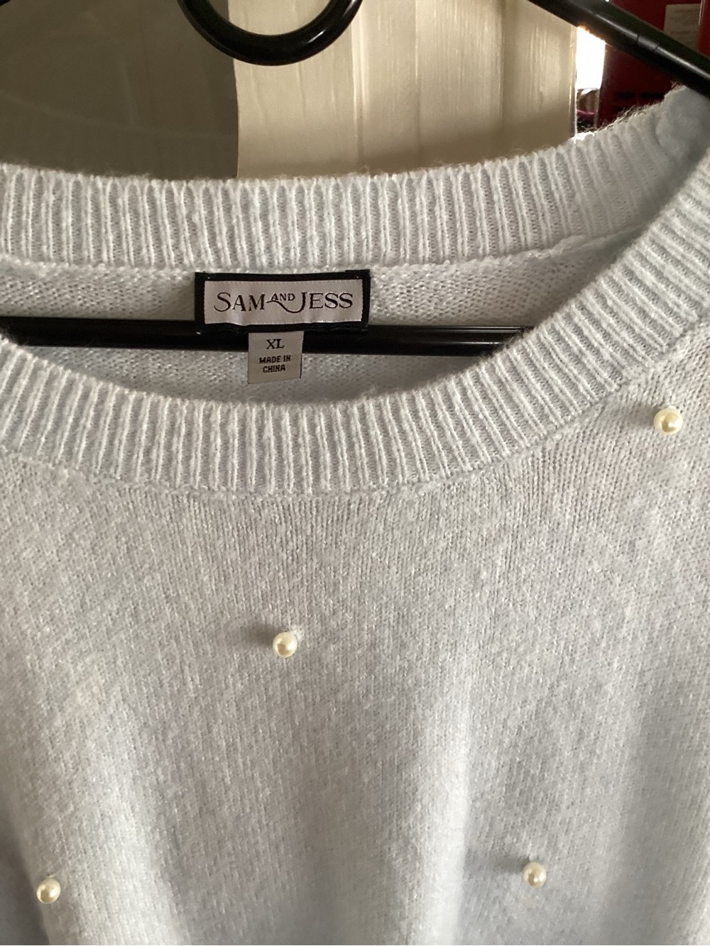 Sam and Jess Women's Light blue Pearl-Accent Crew Neck Sweater
